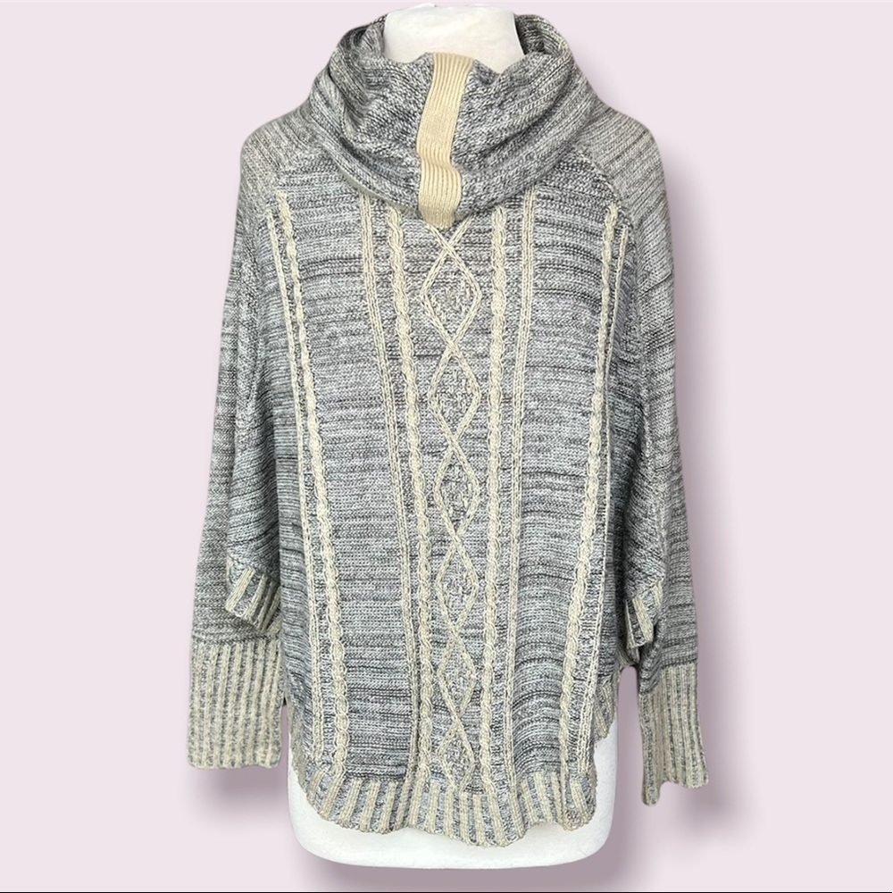 Mystree Cowl Neck Detailed Neutral Sweater Poncho